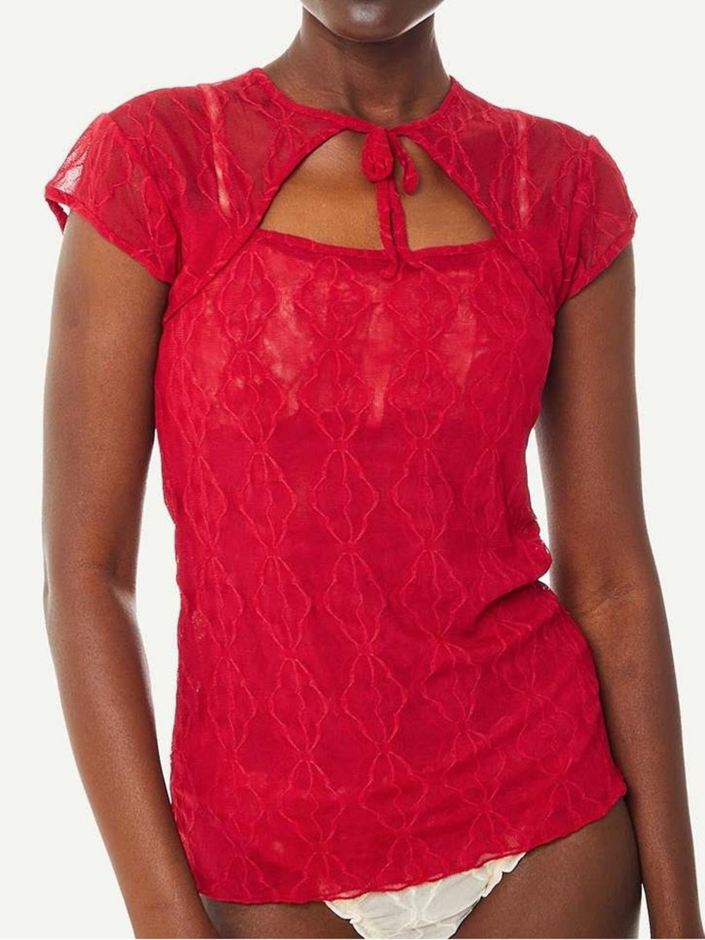 Find Me Now The Label Mariposa Keyhole Tee — Goji Berry